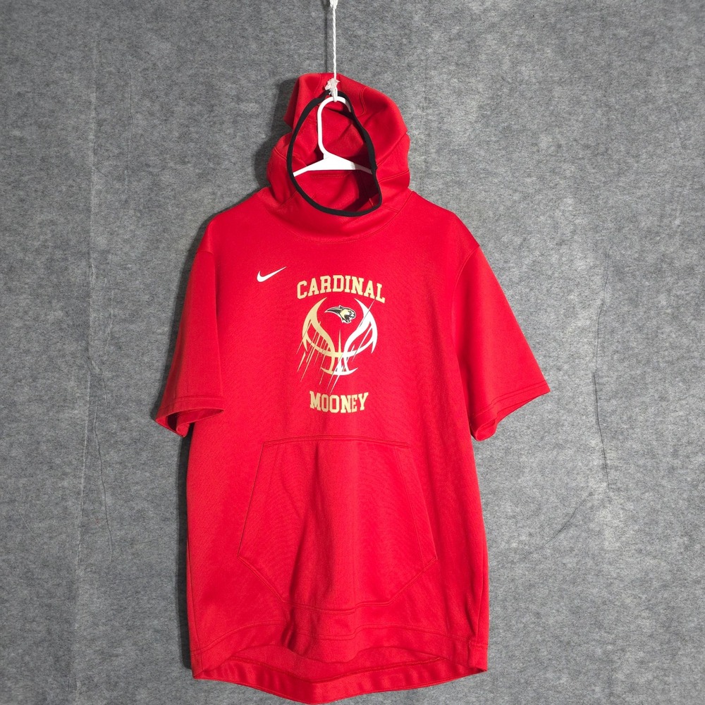 Nike Cardinal Mooney Men L Red Short Sleeve Hoodie Dri-FIT Sport Pullover AT5406